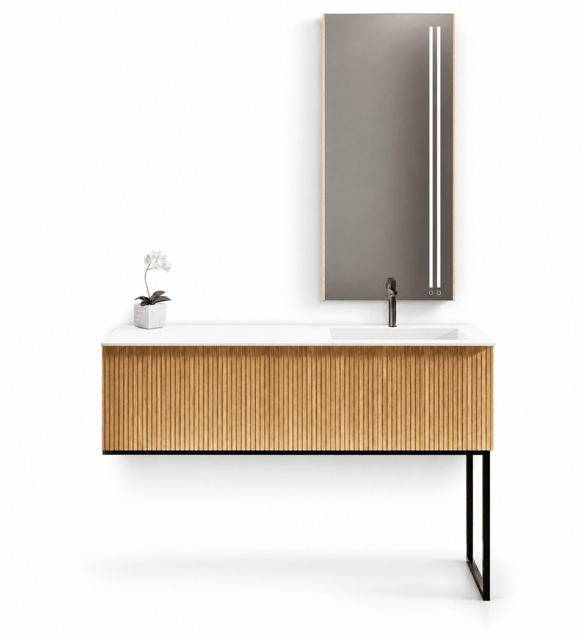Fluvia – Corian® Basin Unit with 1 Drawer and Inner Pull-Out Drawer, Left Side Wall-Mounted with Support Feet - ROVALUX