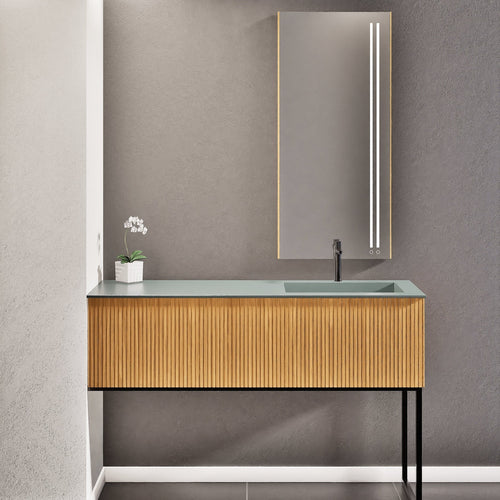 Fluvia Single Left Wall Set with Supporting Legs – Corian® Sink & Countertop with 1 Main Drawer & Concealed Inner Drawer - ROVALUX