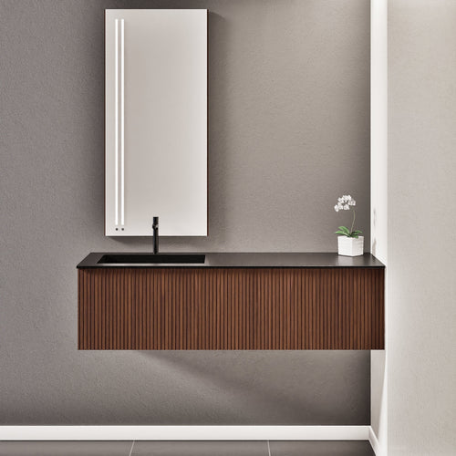 Fluvia Single Right Wall Set – Corian® Sink & Countertop with 1 Main Drawer & Concealed Inner Drawer - ROVALUX