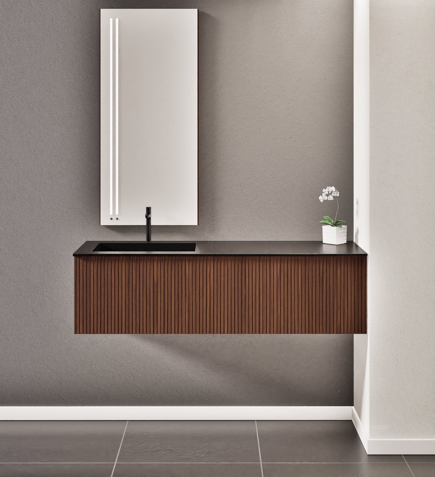 Fluvia Single Right Wall Set – Corian® Sink & Countertop with 1 Main Drawer & Concealed Inner Drawer - ROVALUX
