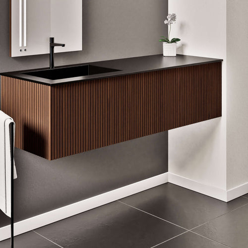 Fluvia Single Right Wall Set – Corian® Sink & Countertop with 1 Main Drawer & Concealed Inner Drawer - ROVALUX