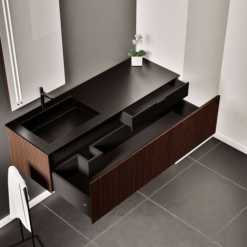 Fluvia Single Right Wall Set – Corian® Sink & Countertop with 1 Main Drawer & Concealed Inner Drawer - ROVALUX