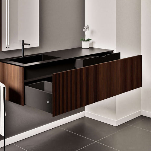 Fluvia Single Right Wall Set – Corian® Sink & Countertop with 1 Main Drawer & Concealed Inner Drawer - ROVALUX