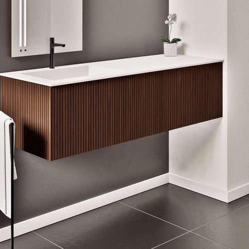 Fluvia Single Right Wall Set – Corian® Sink & Countertop with 1 Main Drawer & Concealed Inner Drawer - ROVALUX