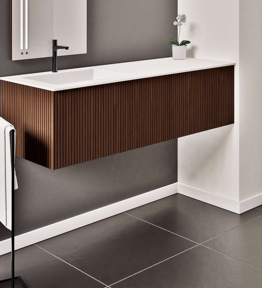 Fluvia Single Right Wall Set – Corian® Sink & Countertop with 1 Main Drawer & Concealed Inner Drawer - ROVALUX