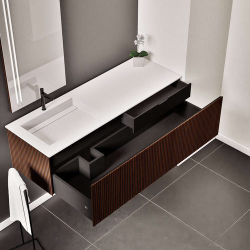 Fluvia Single Right Wall Set – Corian® Sink & Countertop with 1 Main Drawer & Concealed Inner Drawer - ROVALUX