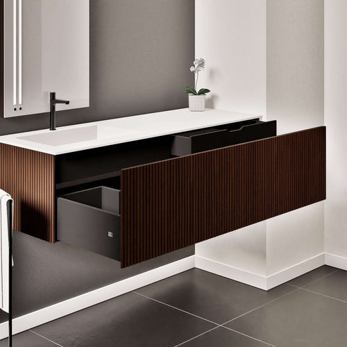Fluvia Single Right Wall Set – Corian® Sink & Countertop with 1 Main Drawer & Concealed Inner Drawer - ROVALUX