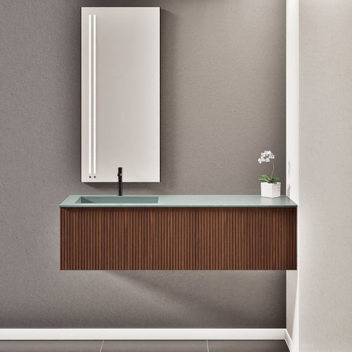 Fluvia Single Right Wall Set – Corian® Sink & Countertop with 1 Main Drawer & Concealed Inner Drawer - ROVALUX