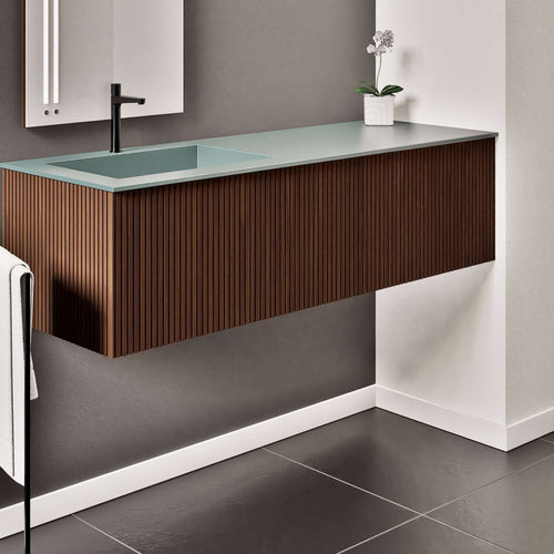 Fluvia Single Right Wall Set – Corian® Sink & Countertop with 1 Main Drawer & Concealed Inner Drawer - ROVALUX