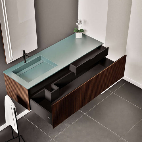Fluvia Single Right Wall Set – Corian® Sink & Countertop with 1 Main Drawer & Concealed Inner Drawer - ROVALUX