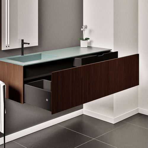Fluvia Single Right Wall Set – Corian® Sink & Countertop with 1 Main Drawer & Concealed Inner Drawer - ROVALUX