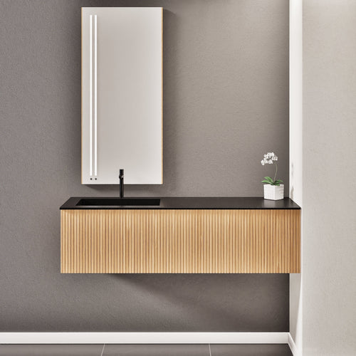 Fluvia Single Right Wall Set – Corian® Sink & Countertop with 1 Main Drawer & Concealed Inner Drawer - ROVALUX
