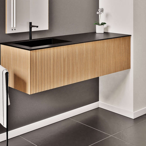 Fluvia Single Right Wall Set – Corian® Sink & Countertop with 1 Main Drawer & Concealed Inner Drawer - ROVALUX