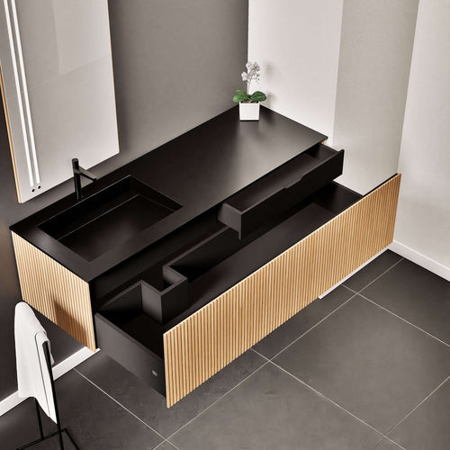 Fluvia Single Right Wall Set – Corian® Sink & Countertop with 1 Main Drawer & Concealed Inner Drawer - ROVALUX