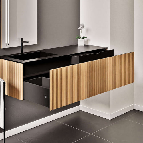 Fluvia Single Right Wall Set – Corian® Sink & Countertop with 1 Main Drawer & Concealed Inner Drawer - ROVALUX
