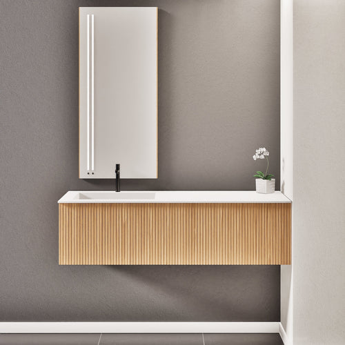 Fluvia Single Right Wall Set – Corian® Sink & Countertop with 1 Main Drawer & Concealed Inner Drawer - ROVALUX