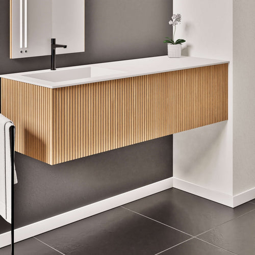 Fluvia Single Right Wall Set – Corian® Sink & Countertop with 1 Main Drawer & Concealed Inner Drawer - ROVALUX