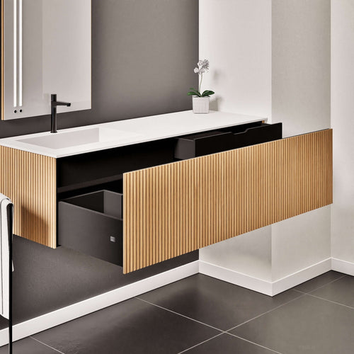 Fluvia Single Right Wall Set – Corian® Sink & Countertop with 1 Main Drawer & Concealed Inner Drawer - ROVALUX