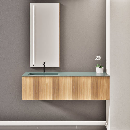 Fluvia Single Right Wall Set – Corian® Sink & Countertop with 1 Main Drawer & Concealed Inner Drawer - ROVALUX