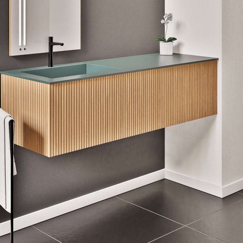 Fluvia Single Right Wall Set – Corian® Sink & Countertop with 1 Main Drawer & Concealed Inner Drawer - ROVALUX