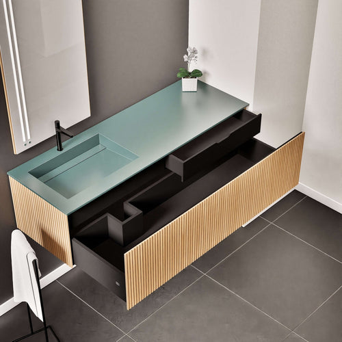 Fluvia Single Right Wall Set – Corian® Sink & Countertop with 1 Main Drawer & Concealed Inner Drawer - ROVALUX