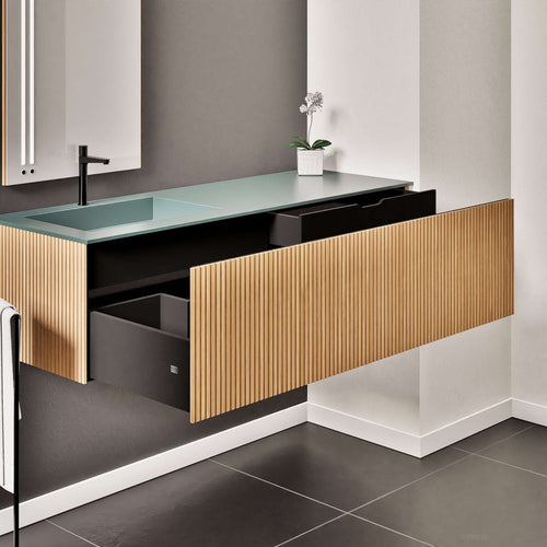 Fluvia Single Right Wall Set – Corian® Sink & Countertop with 1 Main Drawer & Concealed Inner Drawer - ROVALUX