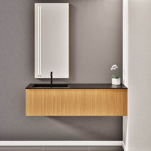 Fluvia Single Right Wall Set – Corian® Sink & Countertop with 1 Main Drawer & Concealed Inner Drawer - ROVALUX