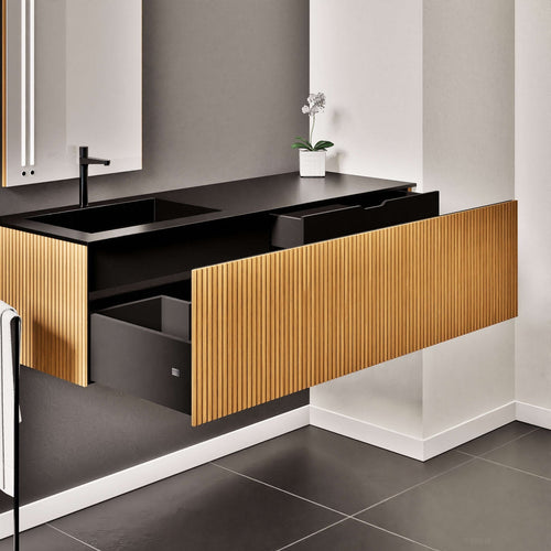 Fluvia Single Right Wall Set – Corian® Sink & Countertop with 1 Main Drawer & Concealed Inner Drawer - ROVALUX