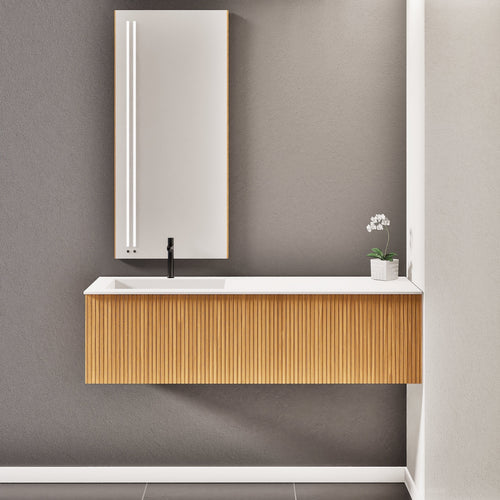 Fluvia Single Right Wall Set – Corian® Sink & Countertop with 1 Main Drawer & Concealed Inner Drawer - ROVALUX