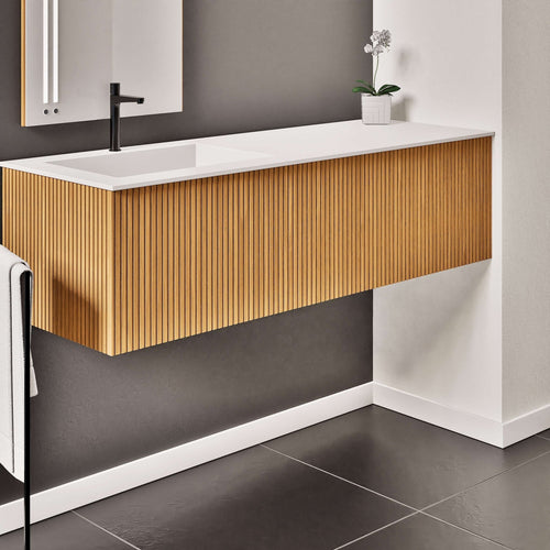 Fluvia Single Right Wall Set – Corian® Sink & Countertop with 1 Main Drawer & Concealed Inner Drawer - ROVALUX