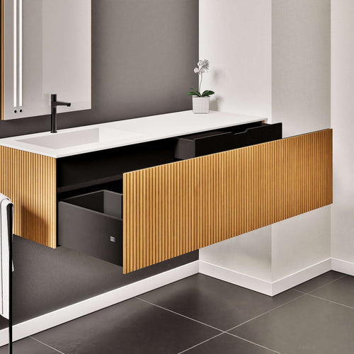 Fluvia Single Right Wall Set – Corian® Sink & Countertop with 1 Main Drawer & Concealed Inner Drawer - ROVALUX