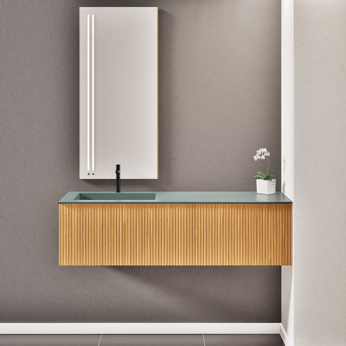 Fluvia Single Right Wall Set – Corian® Sink & Countertop with 1 Main Drawer & Concealed Inner Drawer - ROVALUX