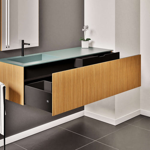 Fluvia Single Right Wall Set – Corian® Sink & Countertop with 1 Main Drawer & Concealed Inner Drawer - ROVALUX