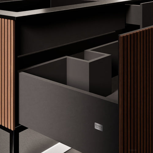 Fluvia – Corian® Countertop & Basin with 1 Drawer and Inner Pull-Out, Right Side Wall-Mounted with Support Legs - ROVALUX