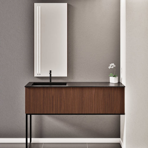 Fluvia – Corian® Countertop & Basin with 1 Drawer and Inner Pull-Out, Right Side Wall-Mounted with Support Legs - ROVALUX