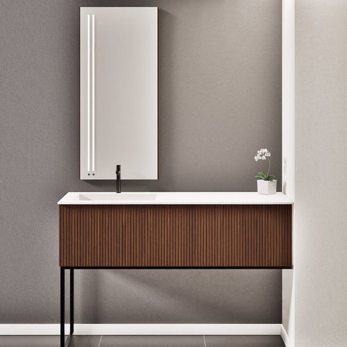 Fluvia – Corian® Countertop & Basin with 1 Drawer and Inner Pull-Out, Right Side Wall-Mounted with Support Legs - ROVALUX