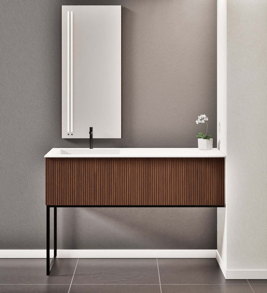 Fluvia – Corian® Countertop & Basin with 1 Drawer and Inner Pull-Out, Right Side Wall-Mounted with Support Legs - ROVALUX