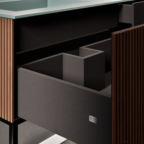 Fluvia – Corian® Countertop & Basin with 1 Drawer and Inner Pull-Out, Right Side Wall-Mounted with Support Legs - ROVALUX