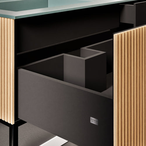 Fluvia – Corian® Countertop & Basin with 1 Drawer and Inner Pull-Out, Right Side Wall-Mounted with Support Legs - ROVALUX