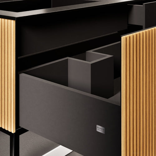 Fluvia – Corian® Countertop & Basin with 1 Drawer and Inner Pull-Out, Right Side Wall-Mounted with Support Legs - ROVALUX