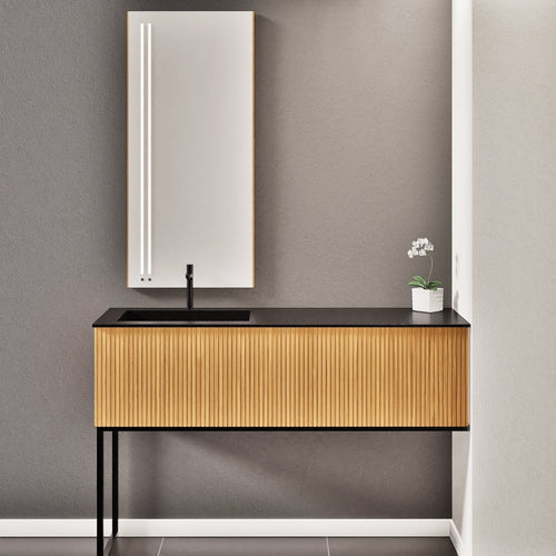 Fluvia – Corian® Countertop & Basin with 1 Drawer and Inner Pull-Out, Right Side Wall-Mounted with Support Legs - ROVALUX