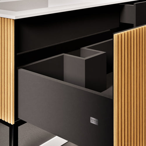 Fluvia – Corian® Countertop & Basin with 1 Drawer and Inner Pull-Out, Right Side Wall-Mounted with Support Legs - ROVALUX