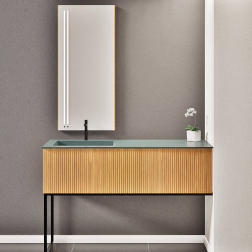 Fluvia – Corian® Countertop & Basin with 1 Drawer and Inner Pull-Out, Right Side Wall-Mounted with Support Legs - ROVALUX