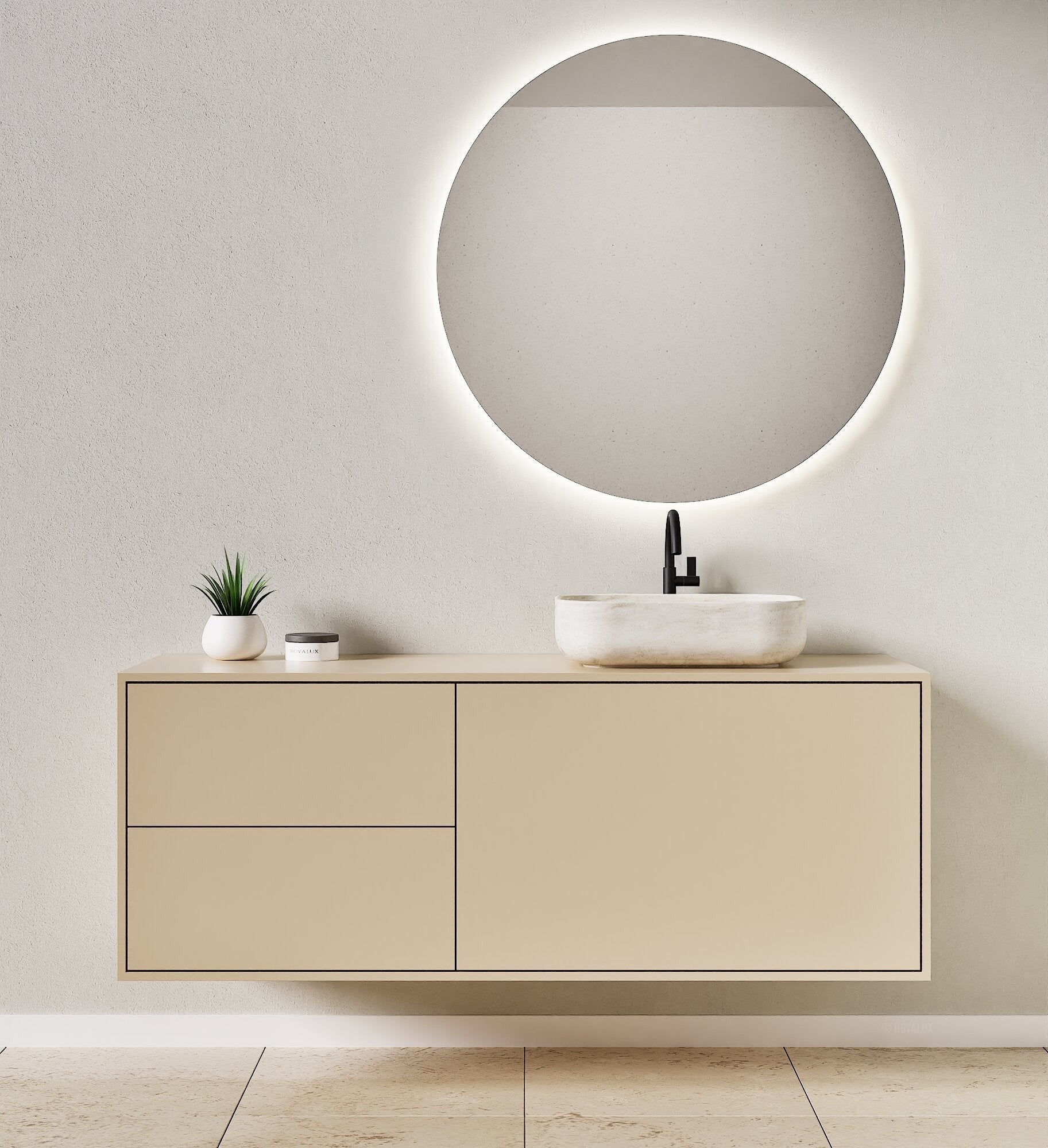 LINEA Frame - Top mounted single sink basin unit & 1 Drawer - 2 Stacked Side Drawers vanity unit - ROVALUX