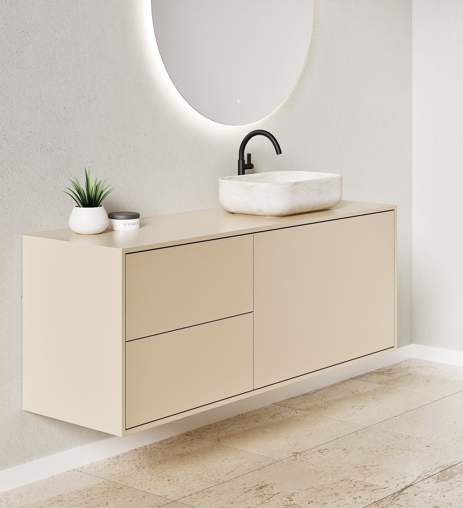 LINEA Frame - Top mounted single sink basin unit & 1 Drawer - 2 Stacked Side Drawers vanity unit - ROVALUX