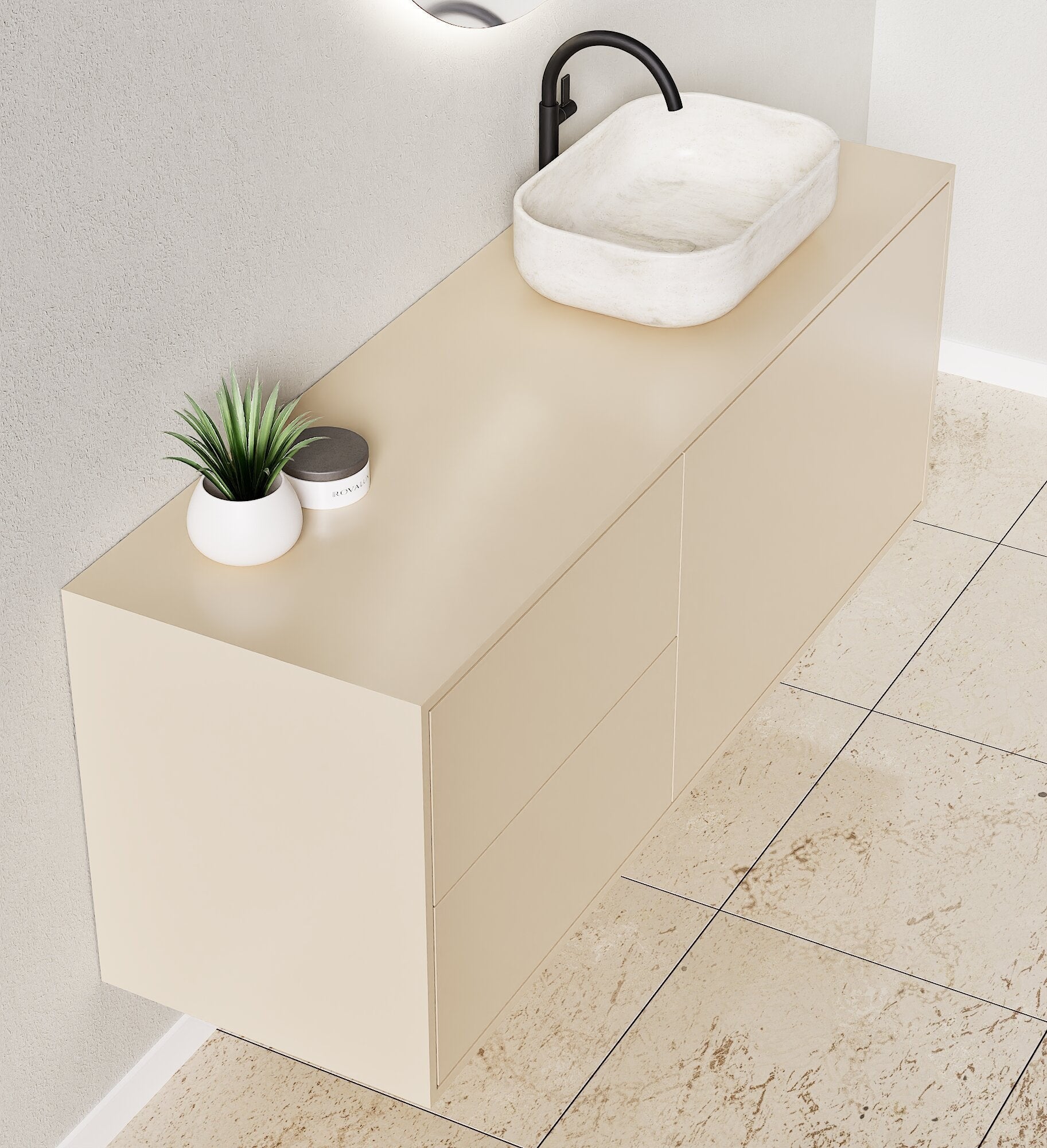 LINEA Frame - Top mounted single sink basin unit & 1 Drawer - 2 Stacked Side Drawers vanity unit - ROVALUX