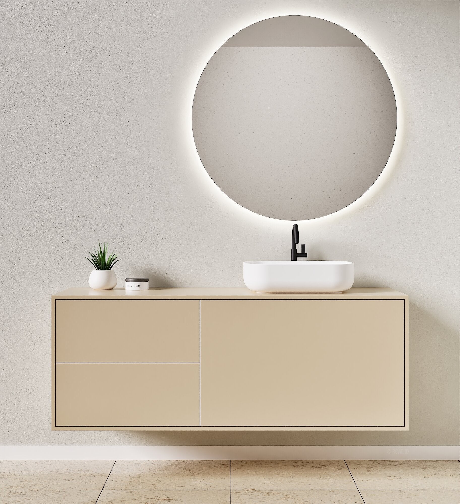 LINEA Frame - Top mounted single sink basin unit & 1 Drawer - 2 Stacked Side Drawers vanity unit - ROVALUX