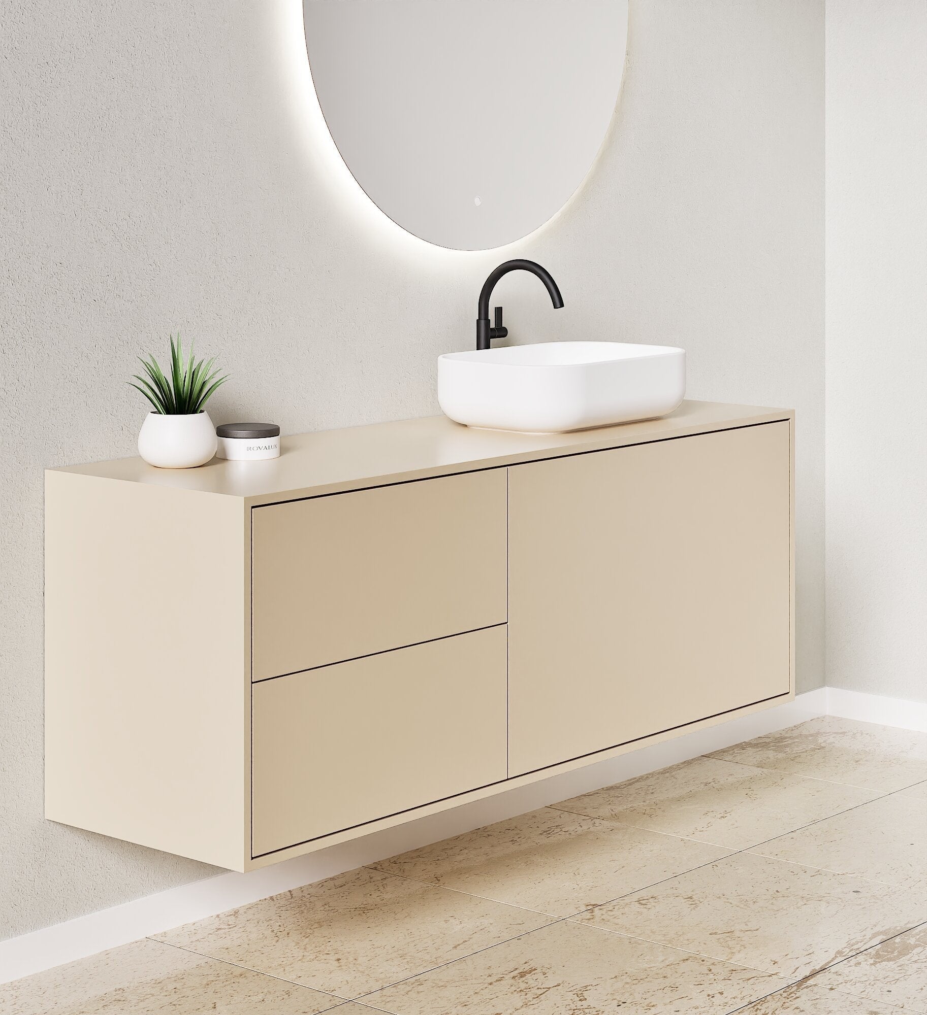 LINEA Frame - Top mounted single sink basin unit & 1 Drawer - 2 Stacked Side Drawers vanity unit - ROVALUX