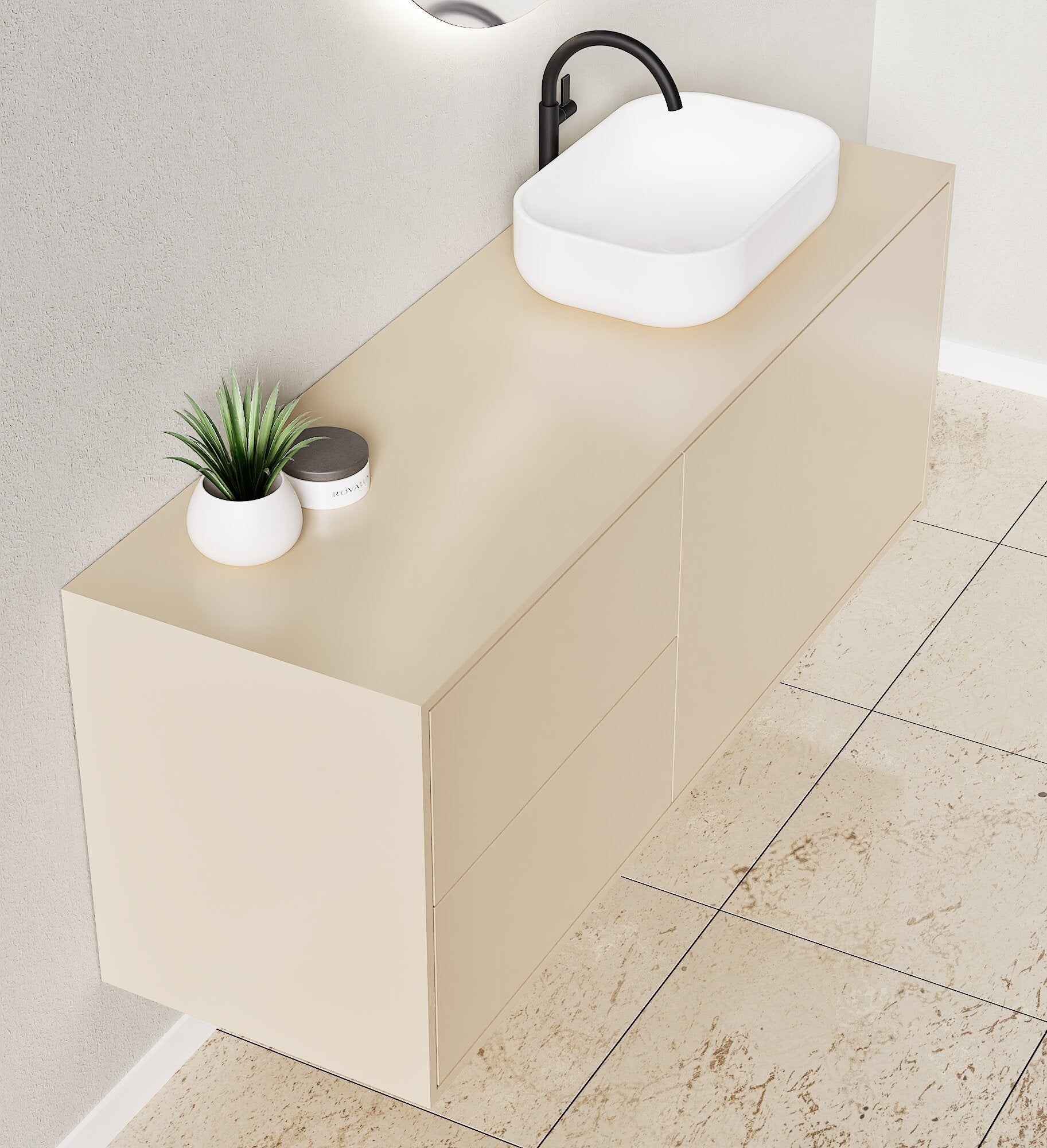 LINEA Frame - Top mounted single sink basin unit & 1 Drawer - 2 Stacked Side Drawers vanity unit - ROVALUX