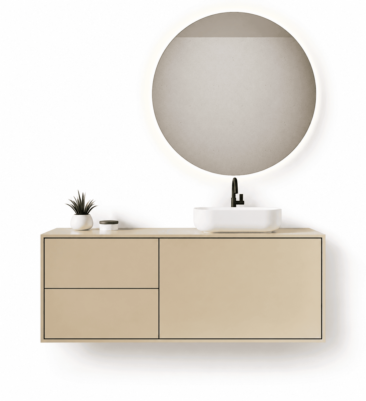 LINEA Frame - Top mounted single sink basin unit & 1 Drawer - 2 Stacked Side Drawers vanity unit - ROVALUX
